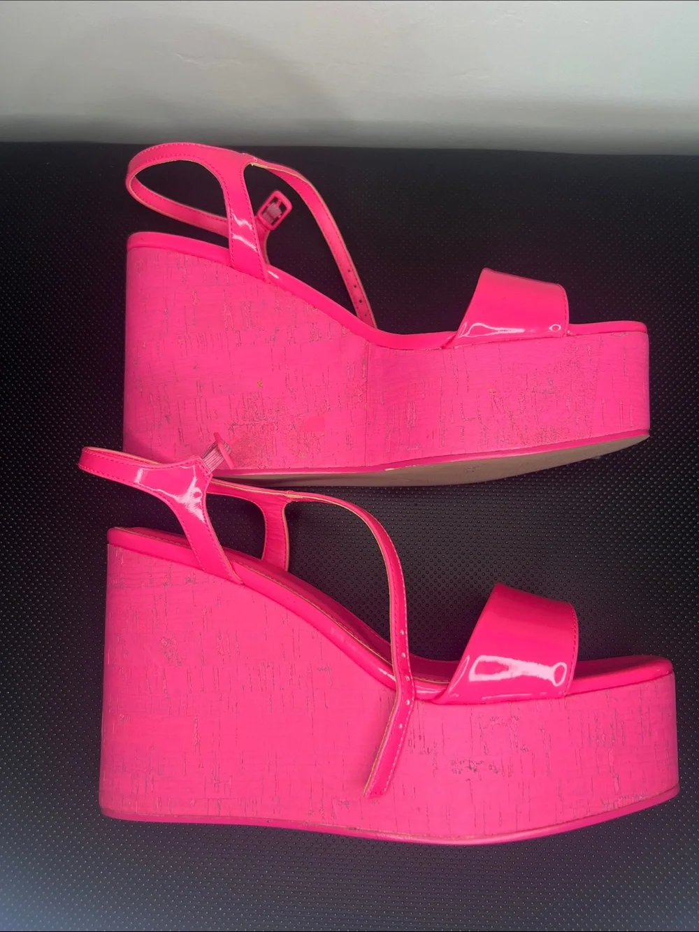 Madden Girl Neon Pink Patent Platform Sandals